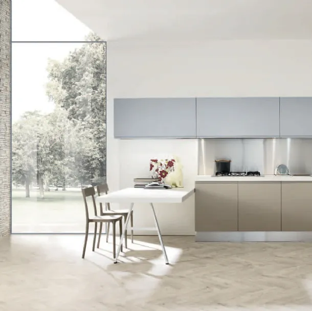 Cucina Design lineare Masca in laccato Polvere e Corda opaco di Aran