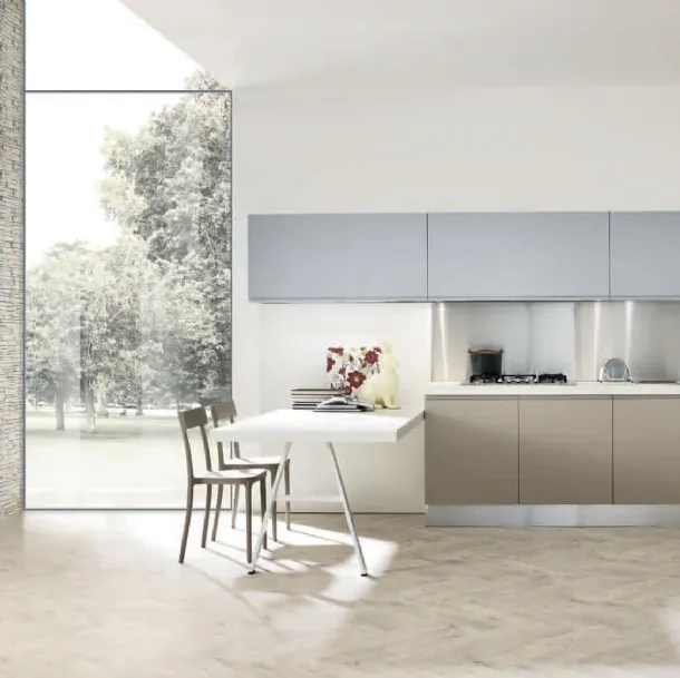 Cucina Design con penisola Masca in laccato Polvere e Corda opaco di Aran