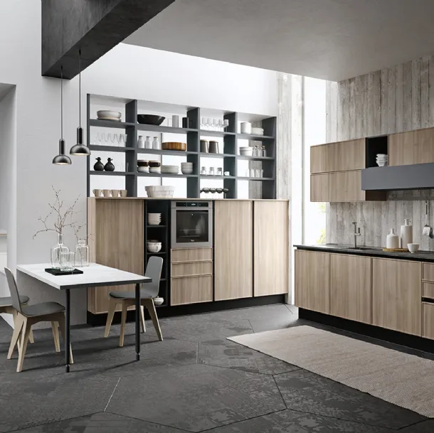 Cucina Design lineare Quadro in Noce Grigio e laccato Grigio Londra di Aran