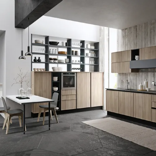 Cucina Design lineare Quadro in Noce Grigio e laccato Grigio Londra di Aran