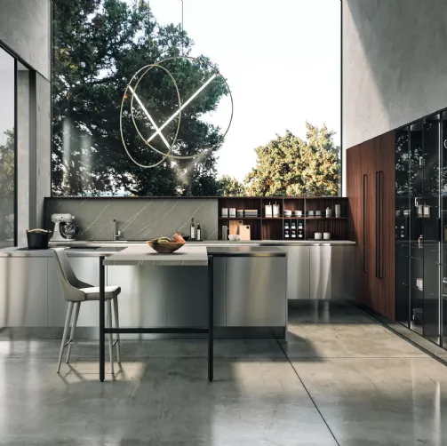 Cucina Design Volare in laccato metallizzato con isola e penisola di Aran