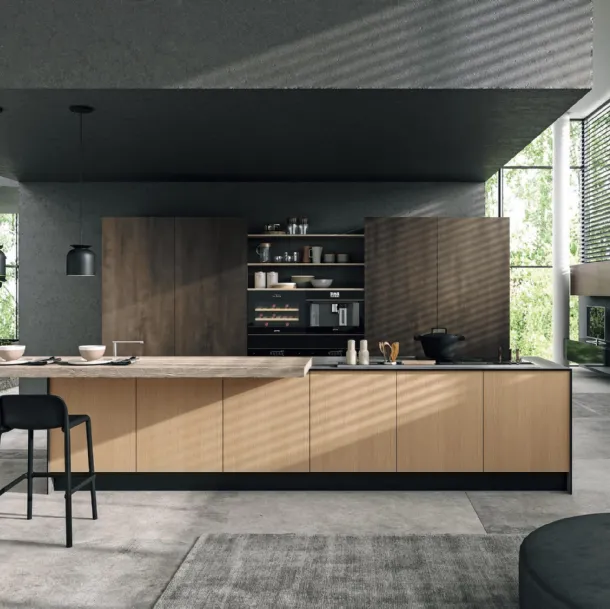 Cucina Design Volare lineare con bancone in Legno di Aran