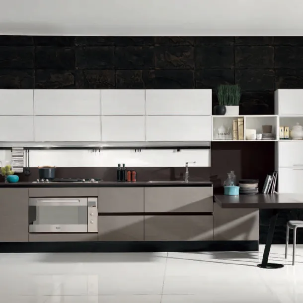 Cucina Design lineare Volare Yellow Fine laccato cenere e bianco di Aran