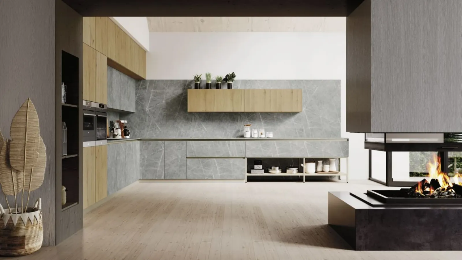 Cucina Moderna AL32 Gres pietra e Rovere di Arrex