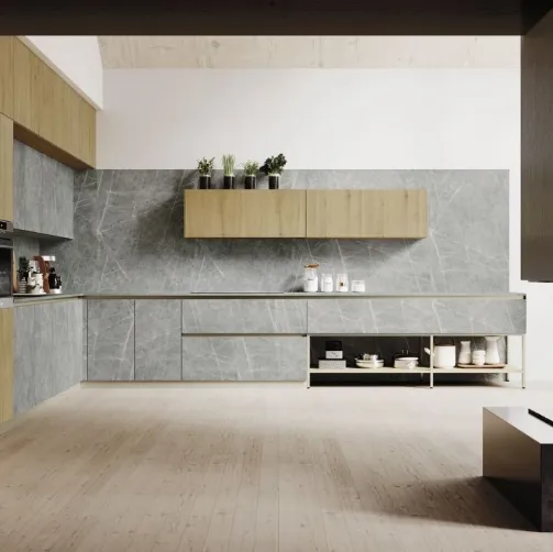 Cucina Moderna angolare AL 32 06 in Gres Pietra e Rovere di Arrex