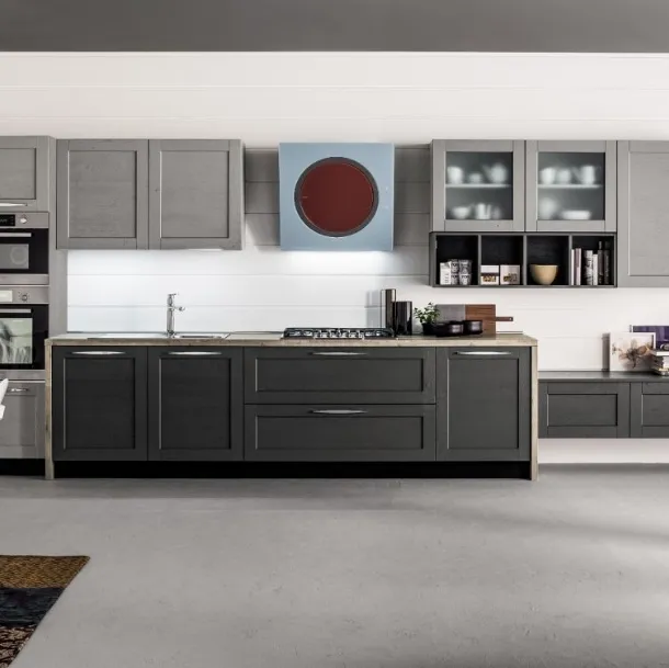 Cucina Moderna lineare Curry 06 in Rovere laccato con top in laminato di Arrex