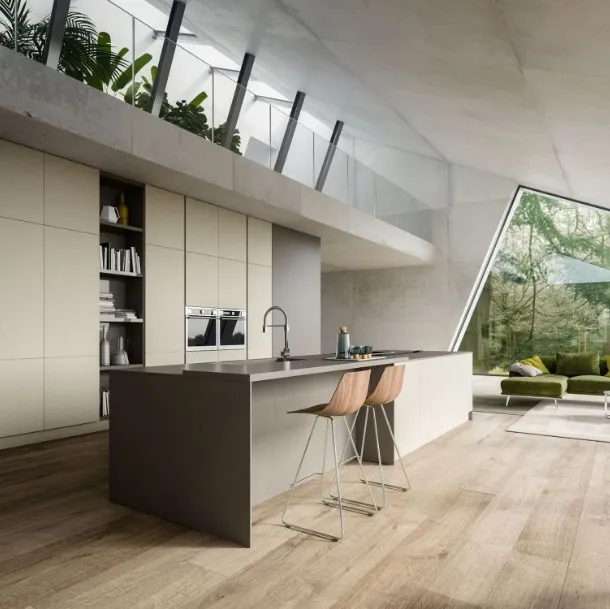 Cucina Moderna lineare Opale composizione 01 in ecocemento di Arrex
