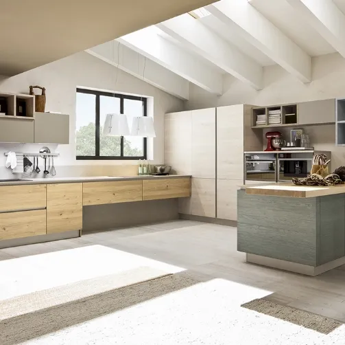 Cucina Moderna lineare Zenzero in Rovere laccato Canapa e Petrolio di Arrex