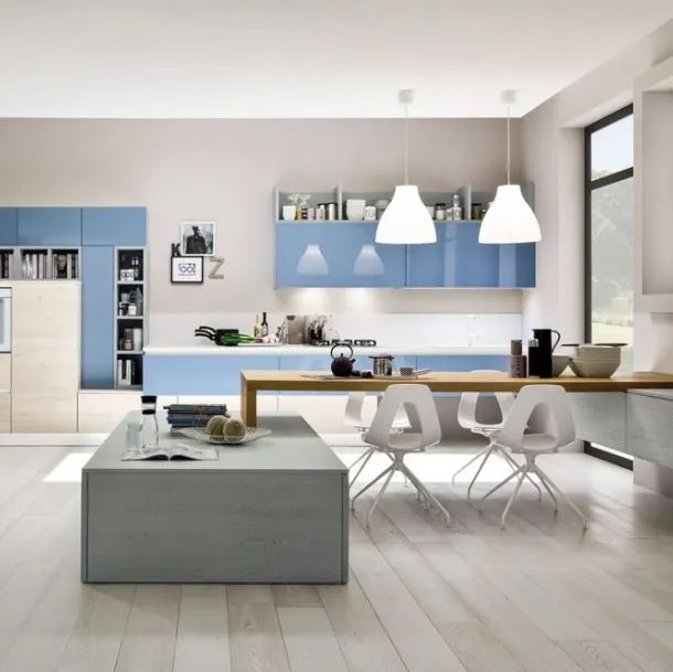 Cucina Moderna lineare Zenzero in Rovere Naturale e laccato lucido Cielo di Arrex