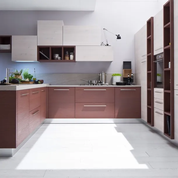 Cucina Moderna angolare Zenzero in Rovere laccato Vinaccia di Arrex
