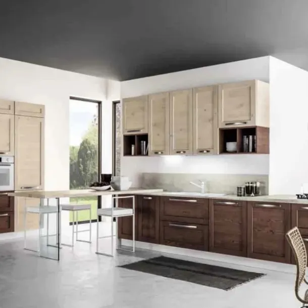 Cucina Moderna con penisola Curry 03 in Rovere Vinaccia e Talco di Arrex