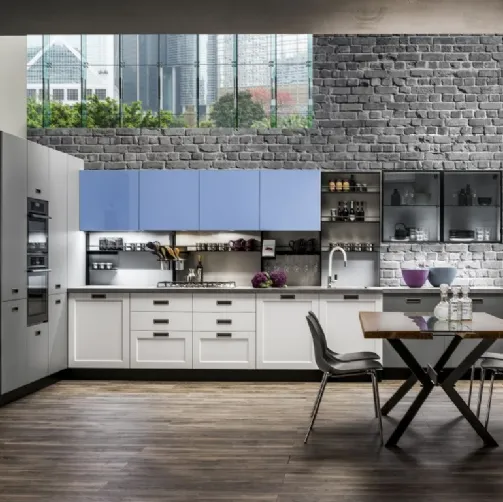 Cucina Moderna lineare Dallas in PET Zucchero Grigio e Timo di Arrex