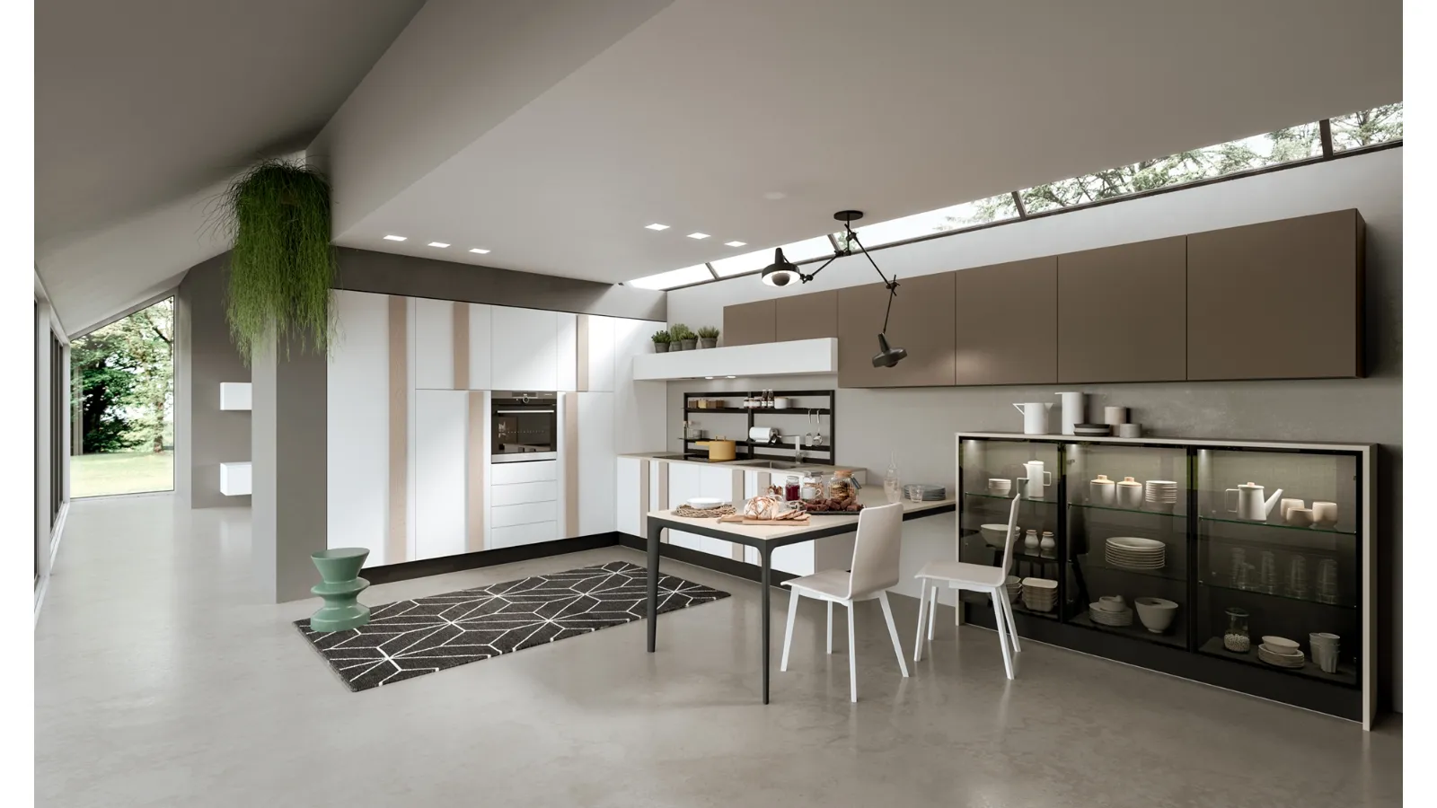 Cucina Moderna Erika in laccato Bianco opaco e LPL Grigio quarzo di Aran