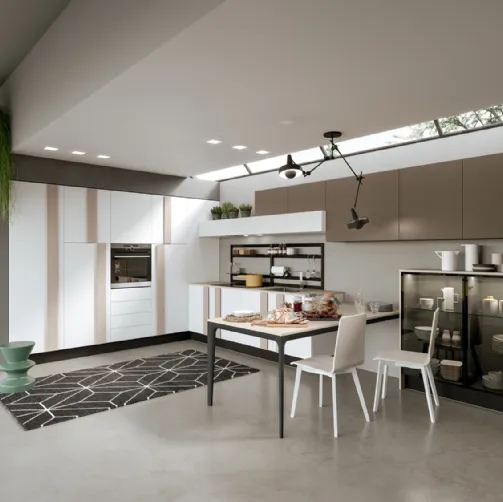 Cucina Moderna lineare Erika in laccato Bianco opaco e LPL Grigio quarzo di Aran