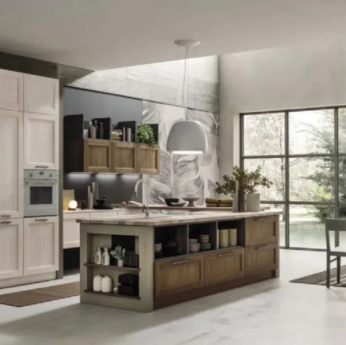 Cucina Moderna con penisola Eva 02 in legno Tinta Vintage di Arrex