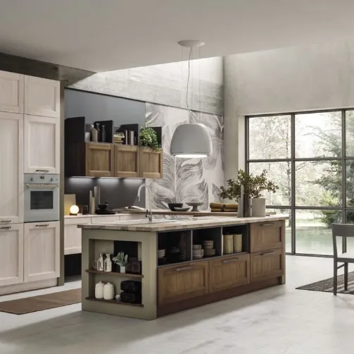 Cucina Moderna con isola Eva in legno Tinta Vintage di Arrex