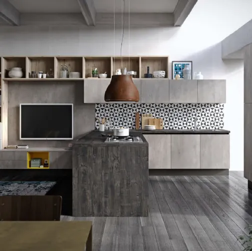 Cucina Moderna angolare Faro e Quadro Rovere graffiato e Cemento di Aran