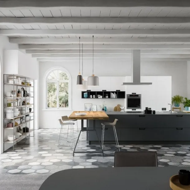 Cucina Moderna in laminato Fenix Grigio Bromo con penisola di Arrex