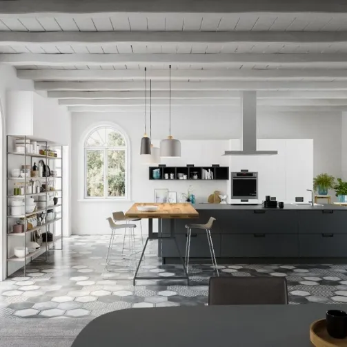 Cucina Moderna in laminato Fenix Grigio Bromo con penisola di Arrex