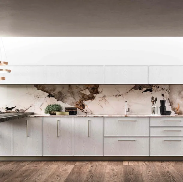 Cucina Moderna lineare Guadalupe in legno con top in marmo di Aran