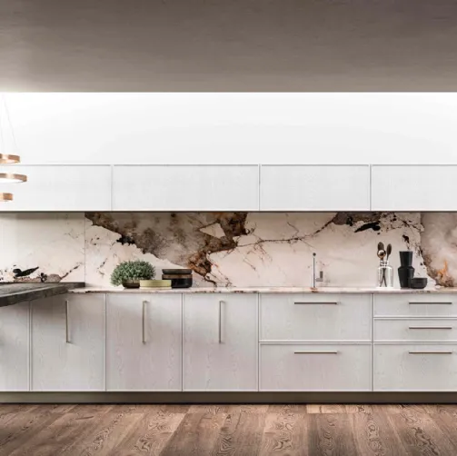 Cucina Moderna lineare Guadalupe in legno con top in marmo di Aran