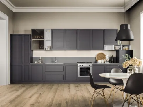 Cucina lineari in legno verniciato scuro e laccato bianco Intesa di Arrex