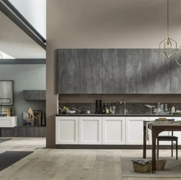 Cucina Moderna ad angolo Kali in Frassino Decapè laccato Ghiaccio e Piombo di Arrex