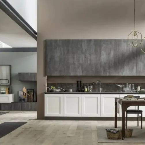 Cucina Moderna ad angolo Kali in Frassino Decapè laccato Ghiaccio e Piombo di Arrex