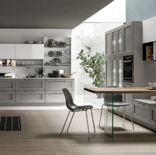 Cucina Moderna Kali in Frassino Decapè Orione e laccato Bianco lucido di Arrex