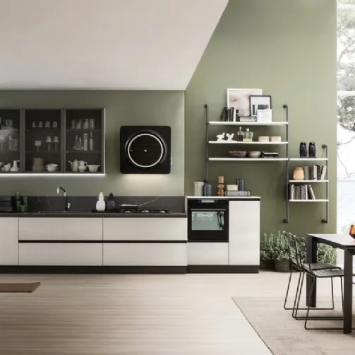Cucina Moderna lineare Lab con finitura effetto Metal Ice di Arrex