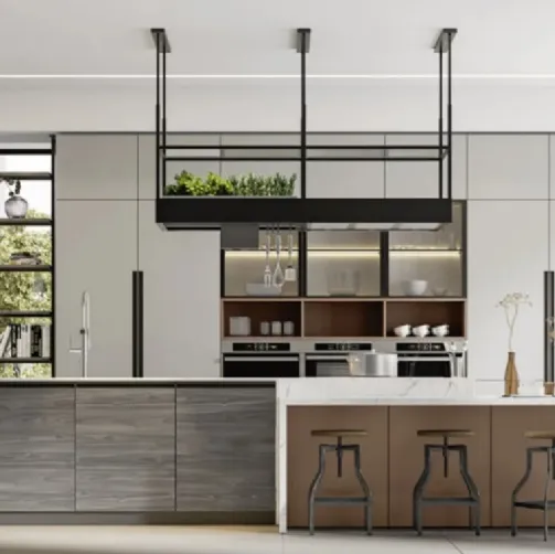 Cucina Moderna con isola Loft 2|2 05 in laccato e HPL di Arrex