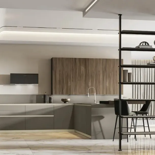 Cucina Moderna con penisola Loft 2|2 09 in Fenix e Noce di Arrex