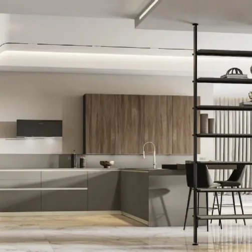 Cucina Moderna con penisola Loft 2|2 09 in Fenix e Noce di Arrex