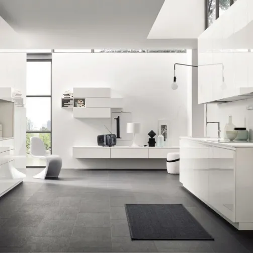 Cucina Moderna lineare Loft Line in laccato Bianco lucido di Arrex