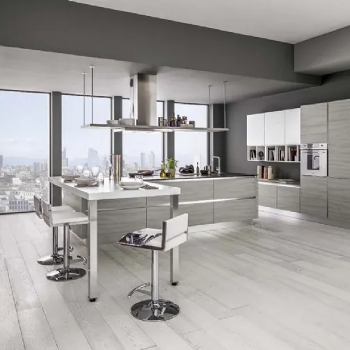Cucina Moderna con penisola Mango in Frassinato Grigio di Arrex