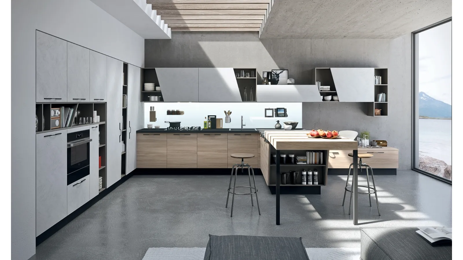 Cucina Moderna angolare con penisola Mia in LPL Olmo di Aran