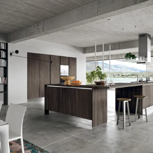 Cucina Moderna angolare con penisola Mia in LPL Rovere di Aran
