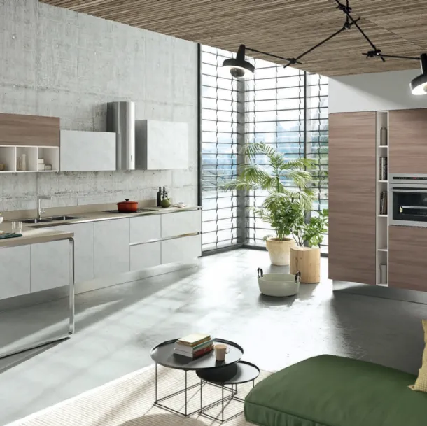 Cucina Moderna con penisola Mia in LPL Malta e Bianco seta di Aran