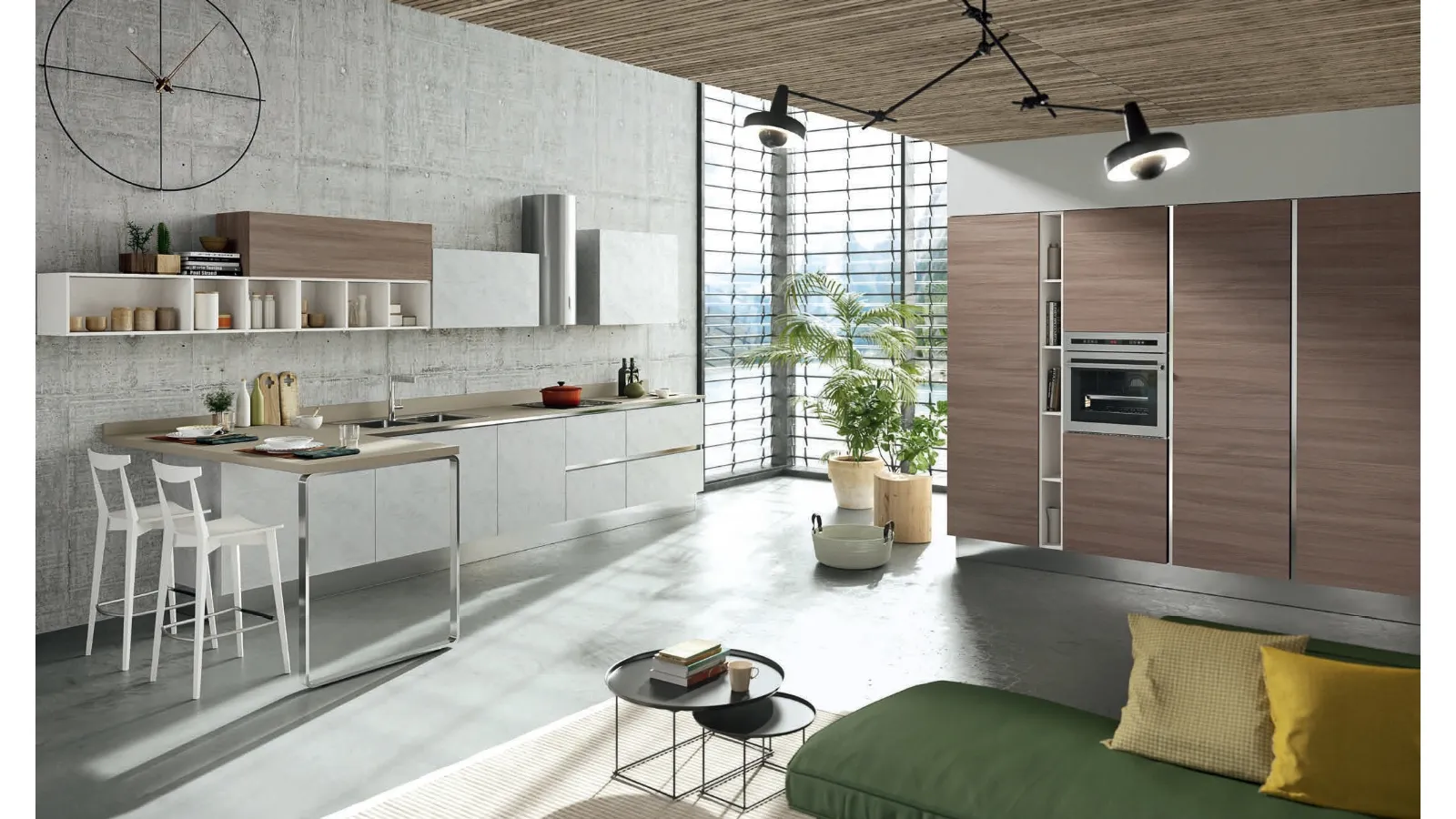 Cucina Moderna con penisola Mia in LPL Malta e Bianco seta di Aran