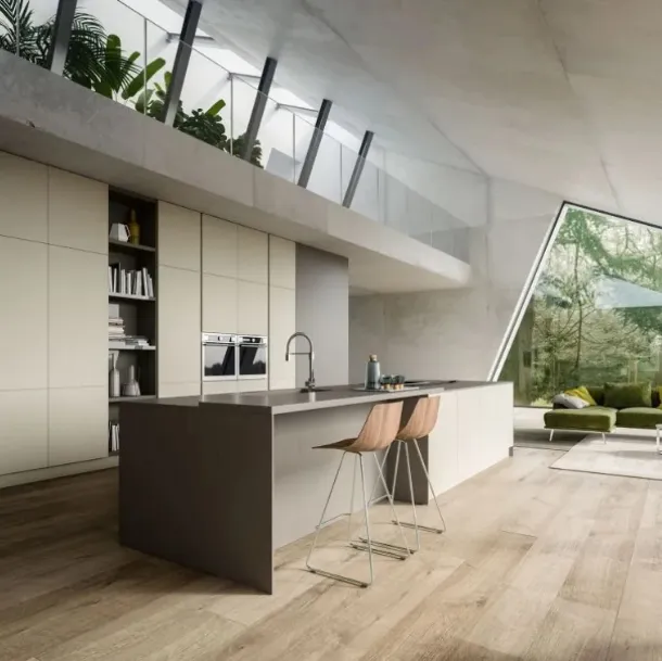Cucina Moderna con isola Opale composizione 01 in ecoresina di Arrex