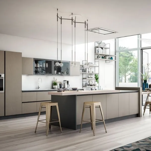Cucina Moderna con isola Opale composizione 02 in ecocemento di Arrex