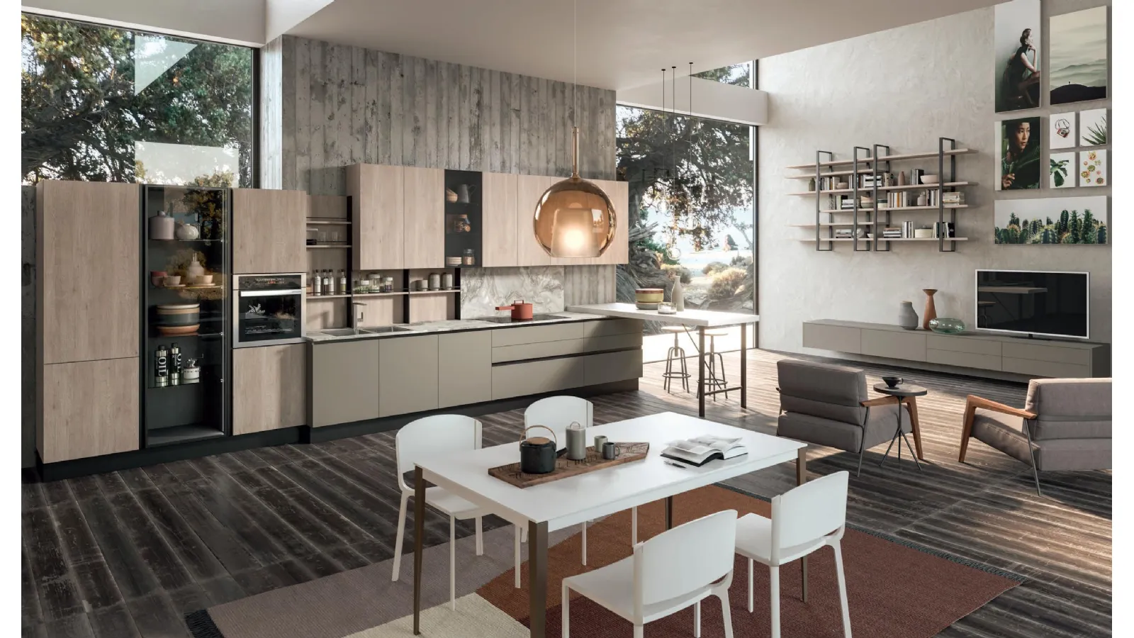 Cucina Moderna lineare Penelope in HPL argilla opaco e HPL Rovere Asburgo di Aran