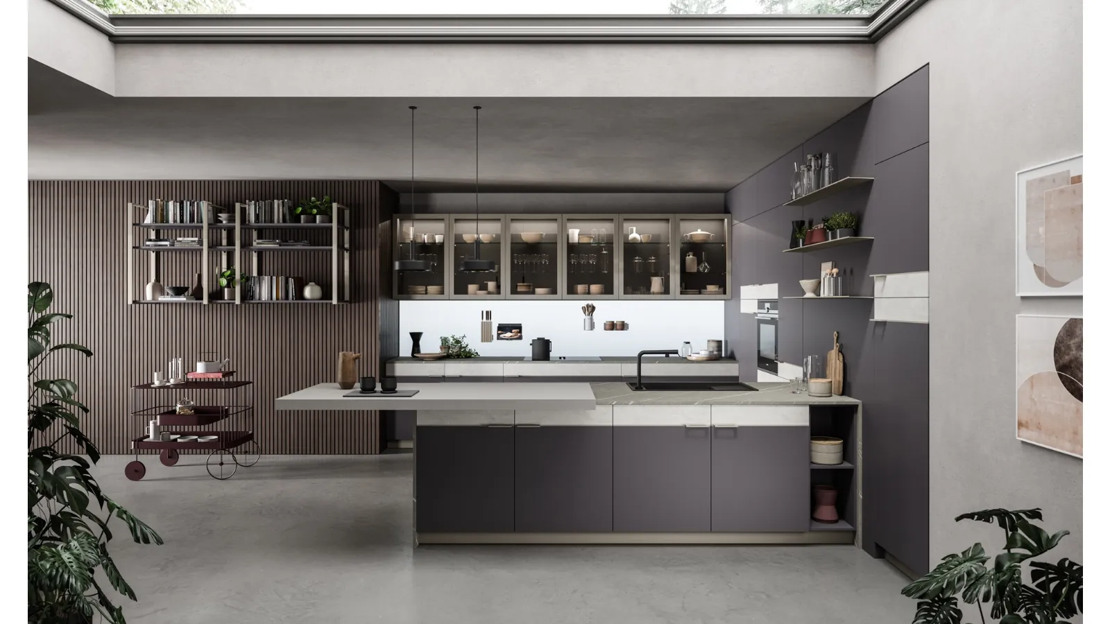 Cucina Moderna con isola in laminato Scacco Matto di Aran
