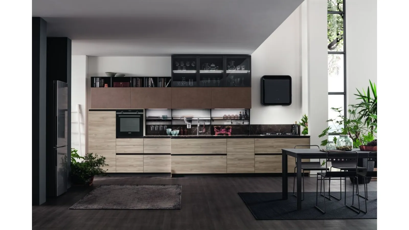 Cucina Moderna lineare Twin 04 Okobo Smoke e Oxide Terra di Arrex