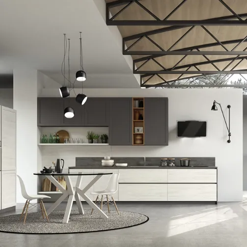 Cucina Moderna lineare Twin Okobo Iceberg e Wall Piombo di Arrex