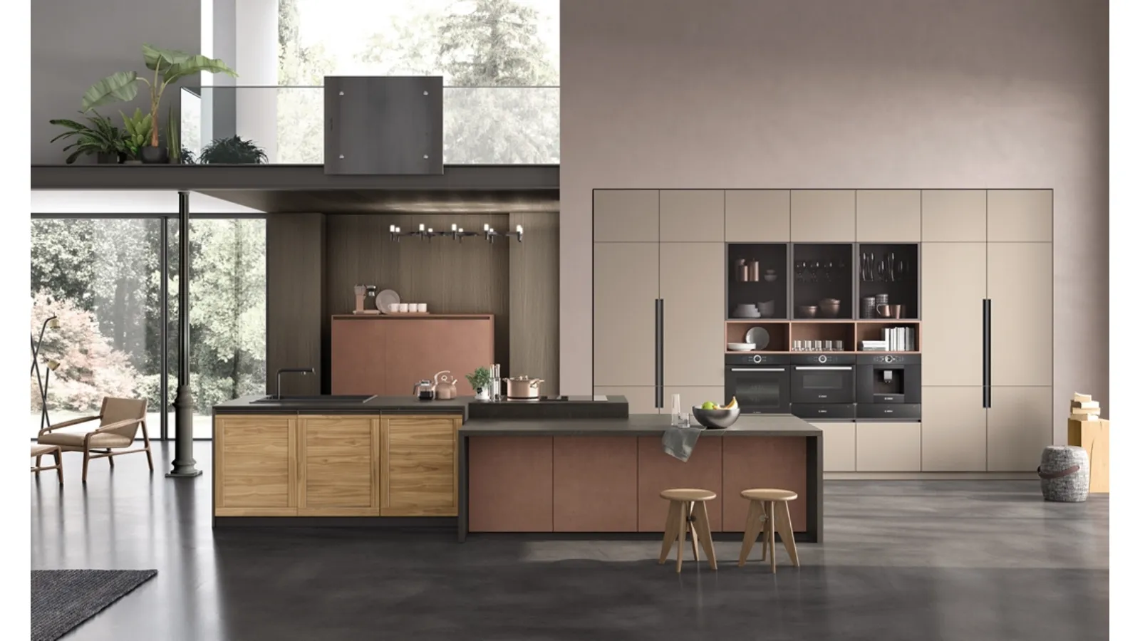 Cucina Moderna Twin TL Oboko Natural e Lab Oxide Marrone di Arrex