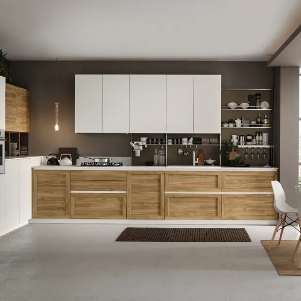 Cucina Moderna angolare Twin 03 Okobo Natural & White di Arrex