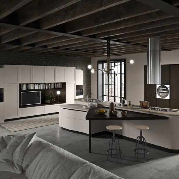 Cucina Moderna con grande isola centrale Vita Bella in laccato Corda opaco di Aran