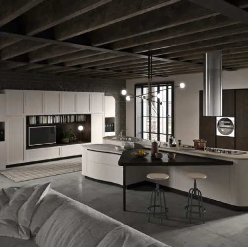 Cucina Moderna con grande isola centrale Vita Bella in laccato Corda opaco di Aran