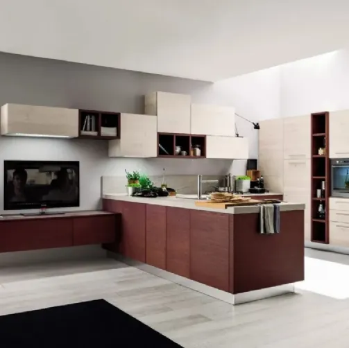 Cucina Moderna con penisola Zenzero 04 in Rovere Vinaccia di Arrex